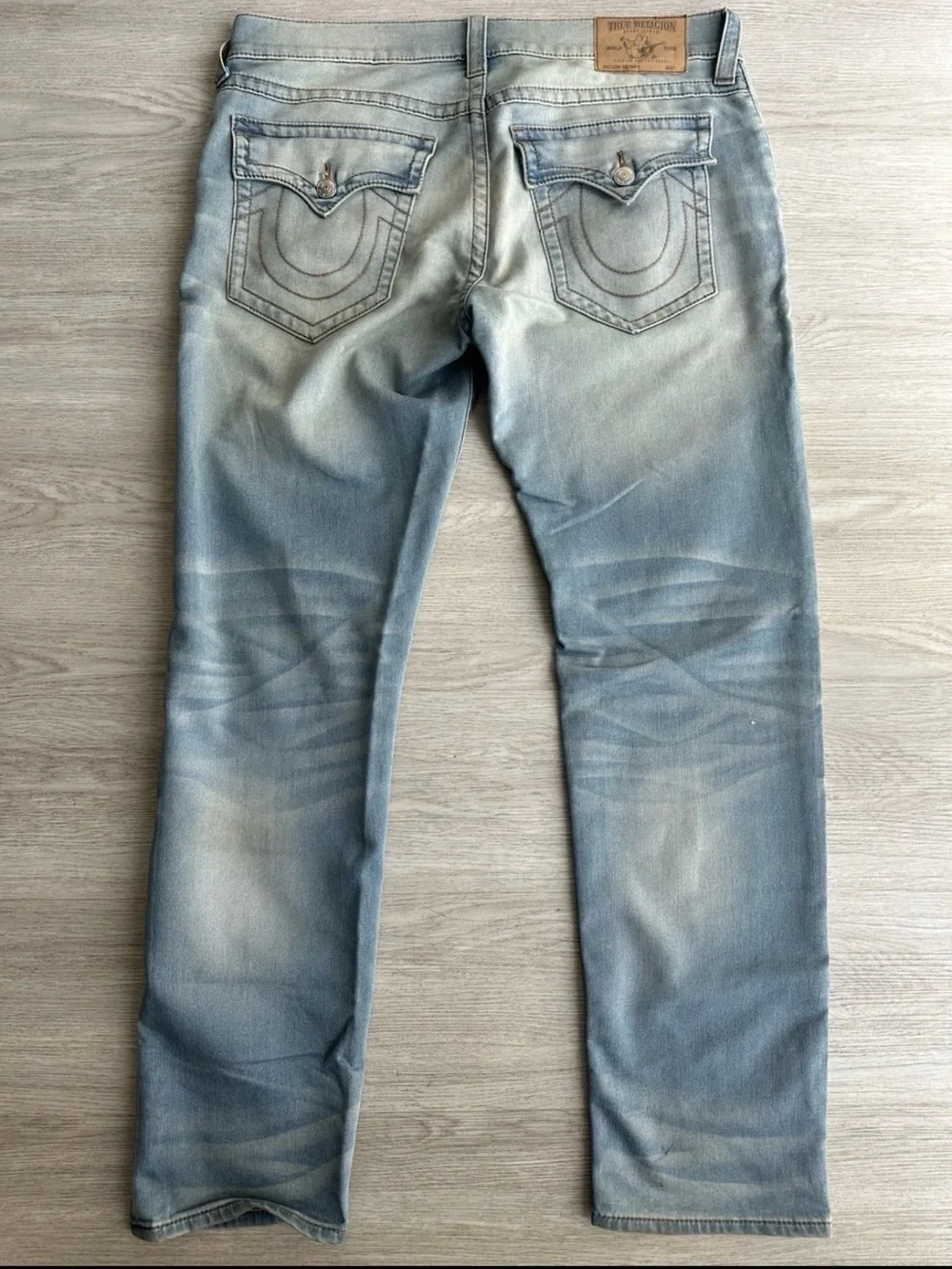 True Religion Men's Light Blue Faded Slim Straight Jeans